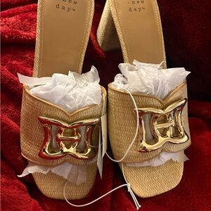 A New Day Women's Tan Mules with Gold Accent